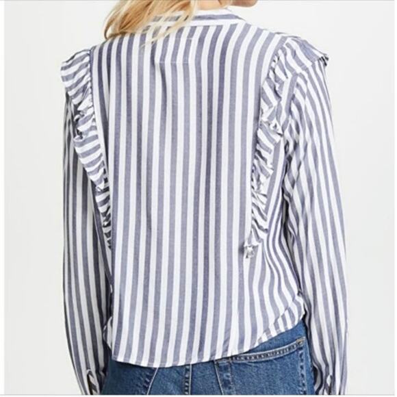 Rails Stripe Ruffle Tie Waist Long Sleeve Blue White Button Down Shirt Size M - Picture 8 of 16